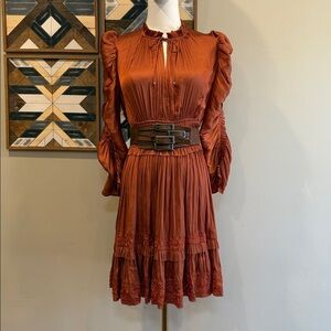 Ulla Johnson Luisa Satin Ruffle Mini Dress in Rust Red size 4 *As-Is*